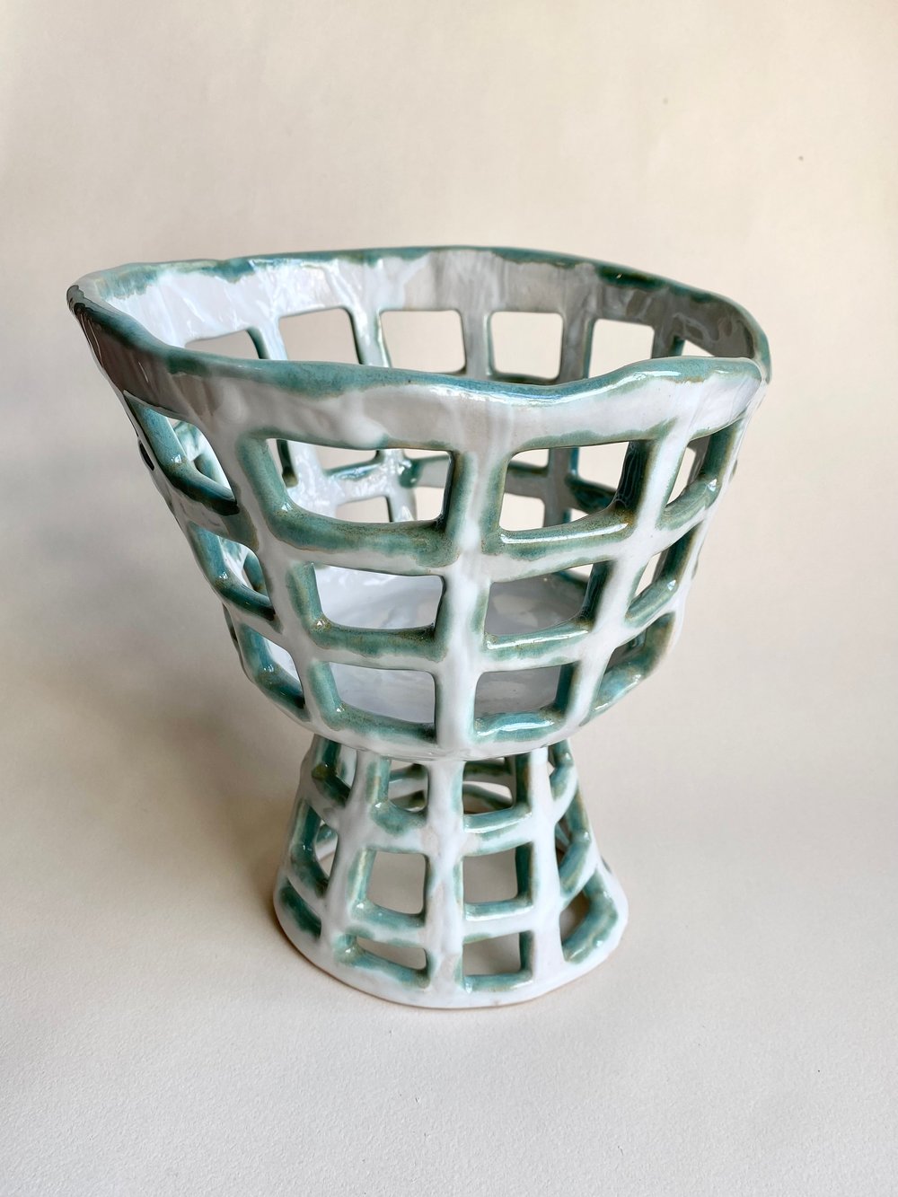 Image of White & Green Pedestal Basket