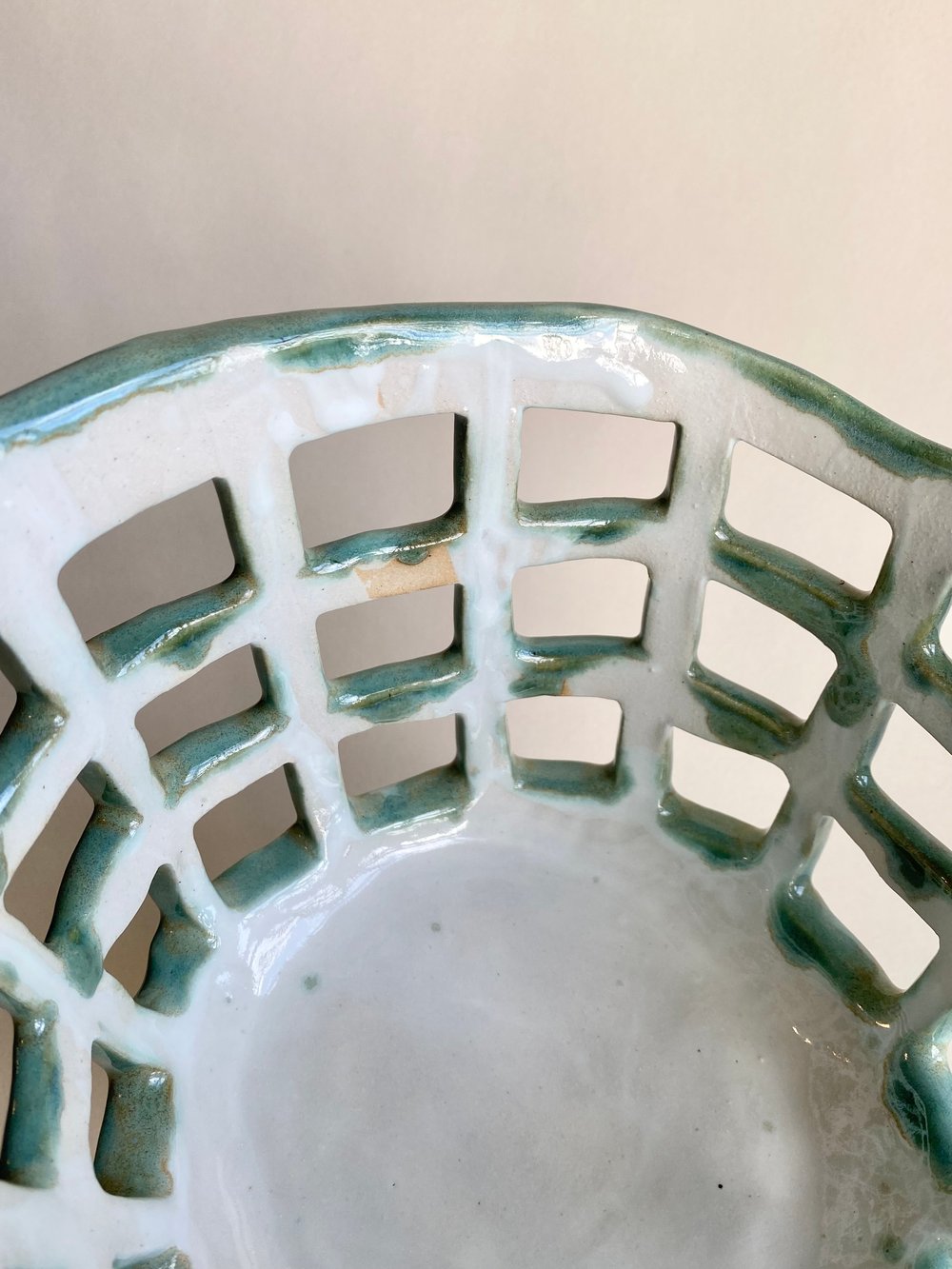 Image of White & Green Pedestal Basket