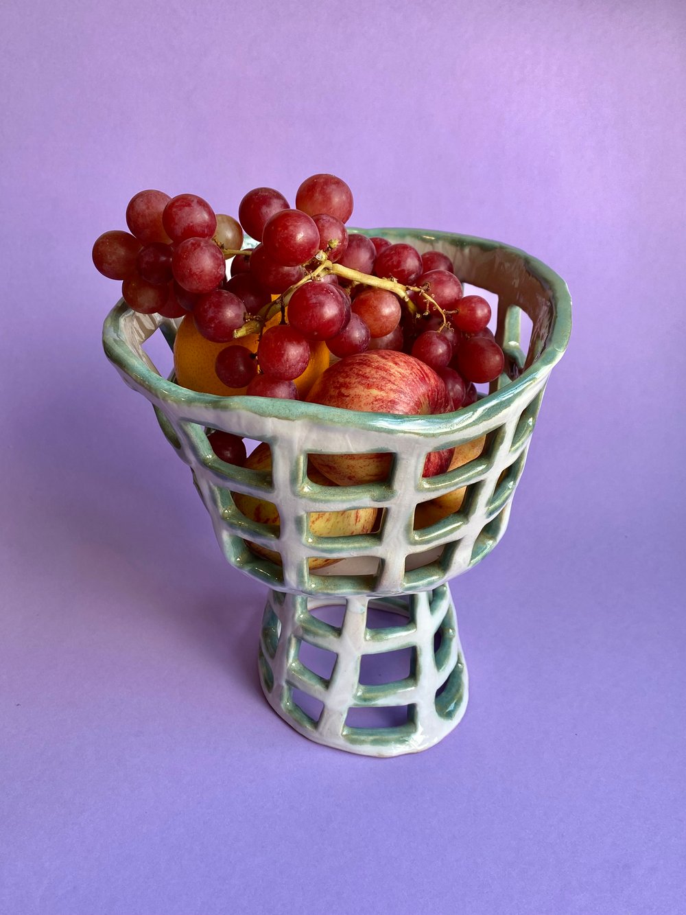 Image of White & Green Pedestal Basket