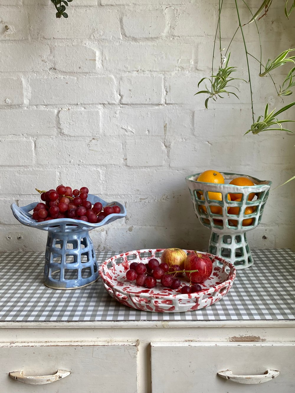 Image of White & Green Pedestal Basket