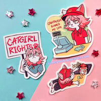 Image 2 of 3" Stickers + print: wagie catgirl