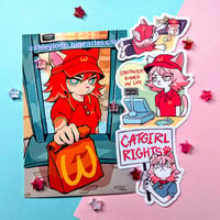 Image 1 of 3" Stickers + print: wagie catgirl