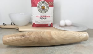 Image of French Wooden Rolling Pin with handmade stand, tapered rolling pin, ash wood rolling pin