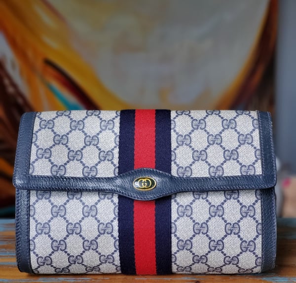 Image of Vtg Gucci Blue Monogram Clutch Bag