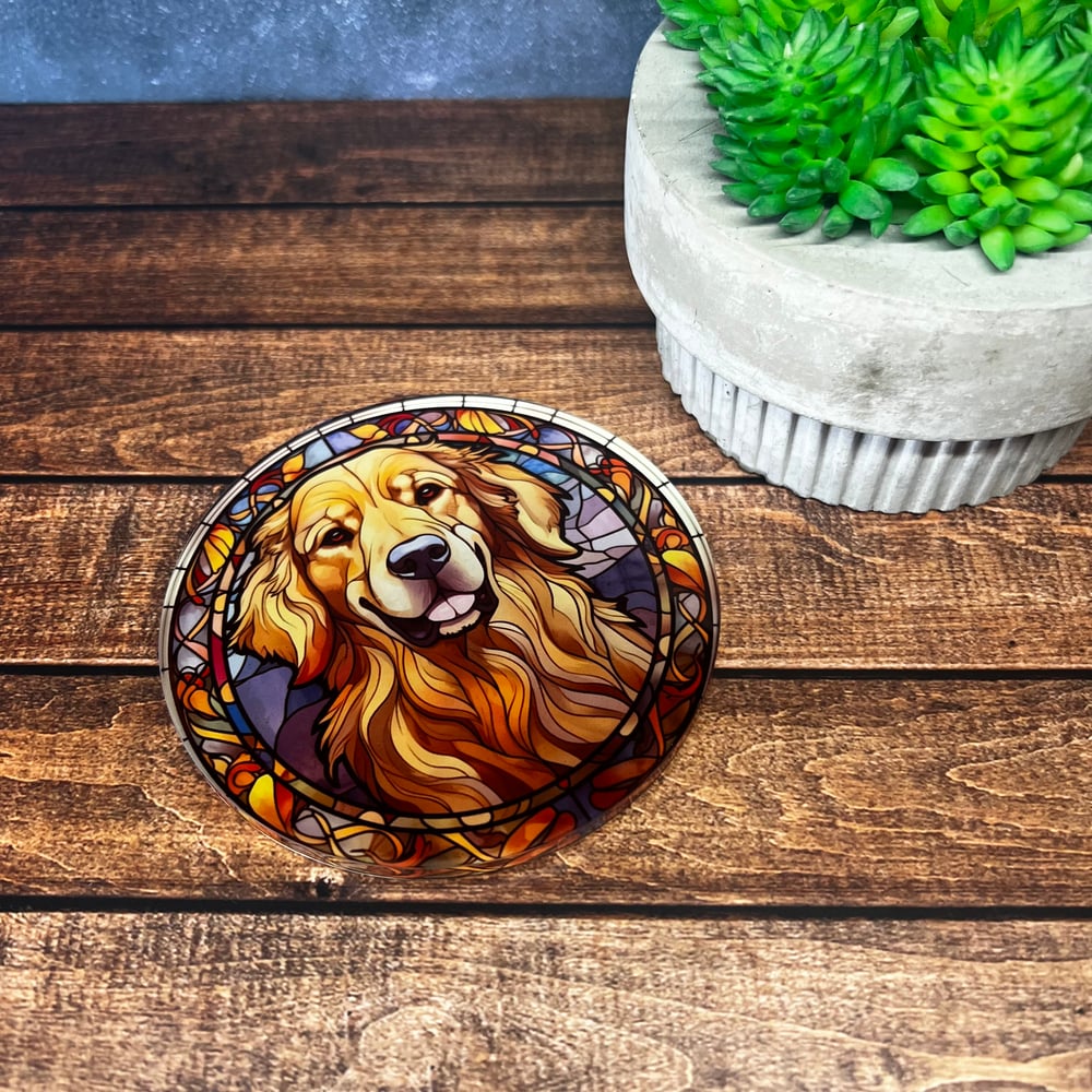 Golden Retriever Stained Glass Coaster