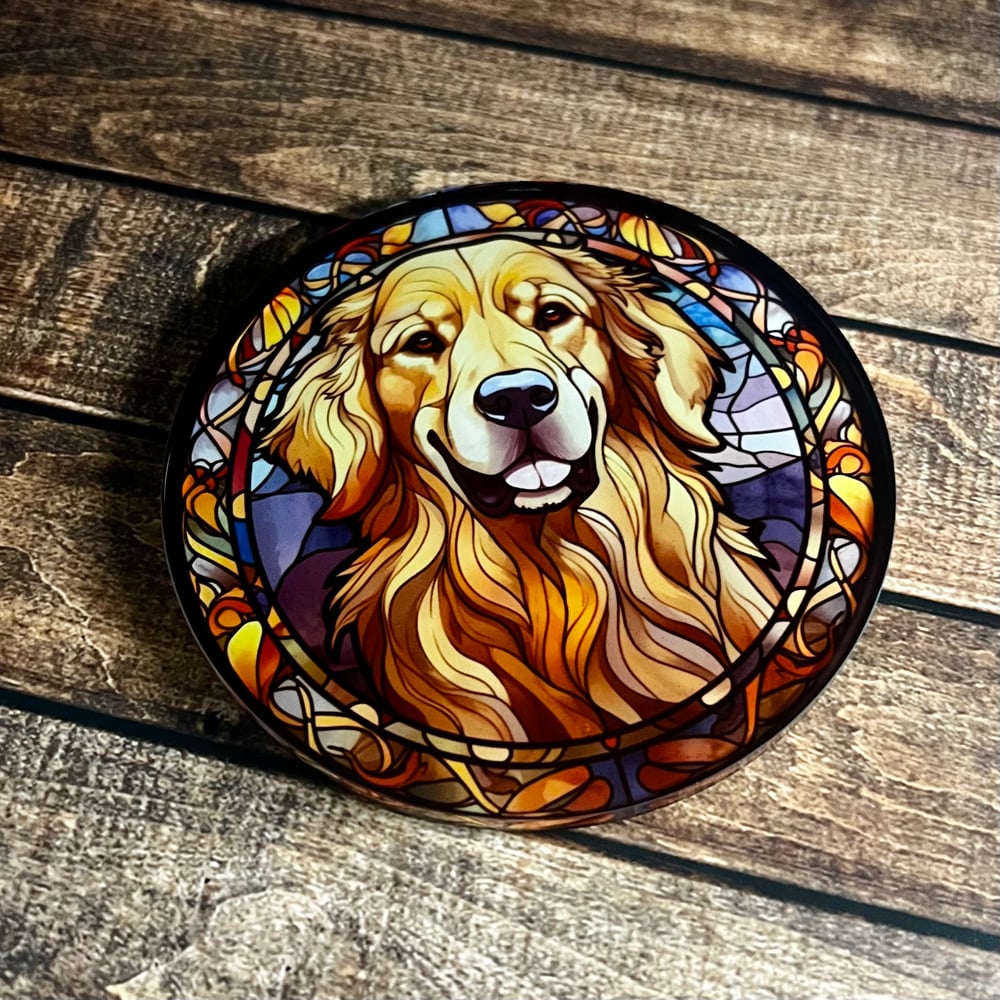 Golden Retriever Stained Glass Coaster