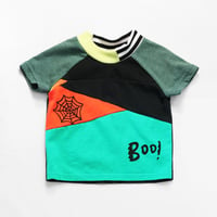 Image 1 of BOO! halloween spiderweb green baseball sleeve 3T courtneycourtney tee shirt unisex top tshirt