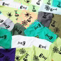 Image 2 of BOO! halloween spiderweb green baseball sleeve 3T courtneycourtney tee shirt unisex top tshirt