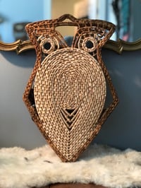 Image 2 of 1970’s Wicker Owl Hanging Wall Pocket & Mail Holder