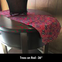 Image 1 of 36" Table Runner - Trees on Red