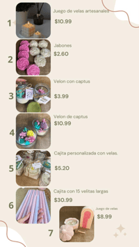 Productos de velas hechas con cera de soja.