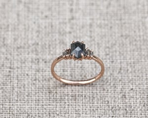 Image of 18ct Rose gold, dark grey hexagonal rose-cut diamond ring (LON229)