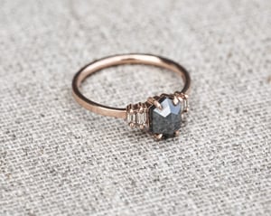 Image of 18ct Rose gold, dark grey hexagonal rose-cut diamond ring (LON229)