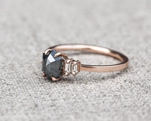 Image of 18ct Rose gold, dark grey hexagonal rose-cut diamond ring (LON229)