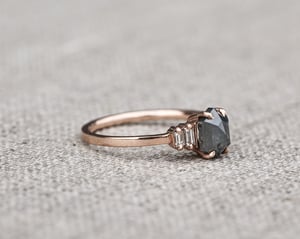 Image of 18ct Rose gold, dark grey hexagonal rose-cut diamond ring (LON229)