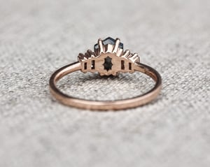 Image of 18ct Rose gold, dark grey hexagonal rose-cut diamond ring (LON229)