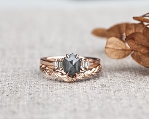 Image of 18ct Rose gold, dark grey hexagonal rose-cut diamond ring (LON229)