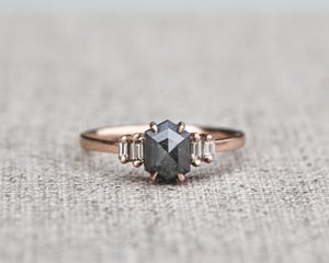 Image of 18ct Rose gold, dark grey hexagonal rose-cut diamond ring (LON229)