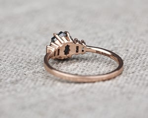 Image of 18ct Rose gold, dark grey hexagonal rose-cut diamond ring (LON229)