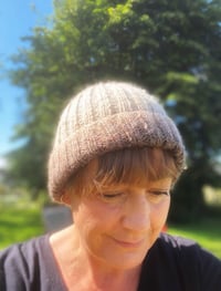 Image 2 of 100% wool ribbed hand knit beanie 