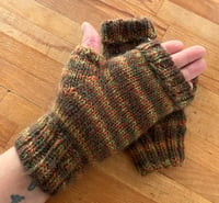 Image 2 of Brindle green and brown wool ladies gloves hand knit