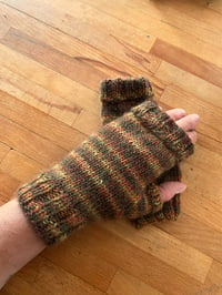 Image 3 of Brindle green and brown wool ladies gloves hand knit