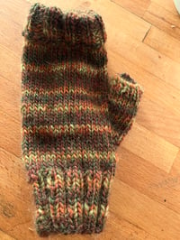 Image 5 of Brindle green and brown wool ladies gloves hand knit