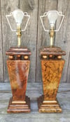 A Pair Of Art Deco Style Table Lamps Walnut Burr Effect Finish