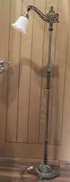 Antique Rococo Revival Wrought Iron/Brass Bridge Arm Floor/Standard/Reading Lamp