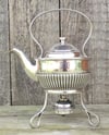 Antique Silver Plated Half Ribbed Spirit Kettle With Stand &amp; Burner JT And Co