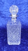 Vintage Whiskey Decanter Silver Plate Collar Hobnail Cut Glass