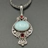 Suarti Sterling Silver Pendant And Chain Necklace Blue Chalcedony And Garnet