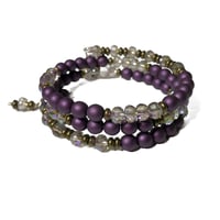 Image 2 of OOAK  Multi loop Fire Polished Czech Glass Beaded Memory Wire Bracelet /Antique Bronze accented