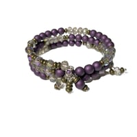 Image 5 of OOAK  Multi loop Fire Polished Czech Glass Beaded Memory Wire Bracelet /Antique Bronze accented