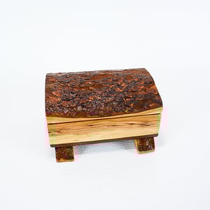 Image of Cherry Wood with Walnut Bottom Rustic Keepsake Box, Cherry Bark wood lid, Rustic Home Decor