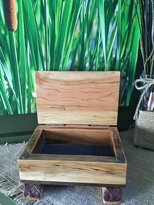 Image of Cherry Wood with Walnut Bottom Rustic Keepsake Box, Cherry Bark wood lid, Rustic Home Decor