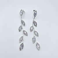 Image 2 of Elegant Leaf Drop Earrings with Rhinestones in silver