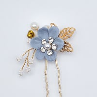 Image 2 of Blue Velvet Flower Bridal Hair Pins with Pearls and Rhinestones - Set of 2