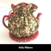 Image 1 of Traditional Round Tea Cozy - Holly Ribbons