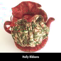 Image 2 of Traditional Round Tea Cozy - Holly Ribbons