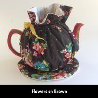 Image 1 of Traditional Round Tea Cozy - Flowers on Brown