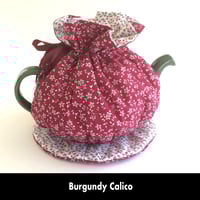 Image 1 of Traditional Round Tea Cozy - Burgundy Calico