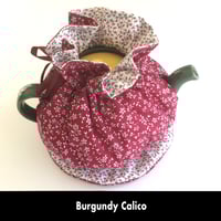 Image 2 of Traditional Round Tea Cozy - Burgundy Calico