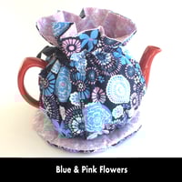 Image 1 of Traditional Round Tea Cozy - Blue & Pink Bold Flowers