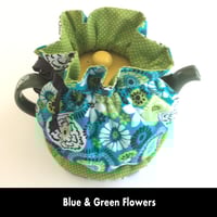 Image 2 of Traditional Round Tea Cozy - Blue & Green Bold Flowers