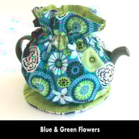 Image 1 of Traditional Round Tea Cozy - Blue & Green Bold Flowers