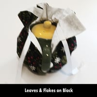 Image 3 of Traditional Round Tea Cozy - Leaves & Flakes on Black