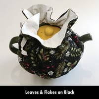 Image 2 of Traditional Round Tea Cozy - Leaves & Flakes on Black