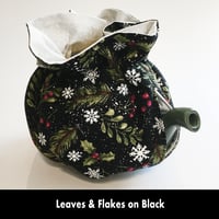 Image 4 of Traditional Round Tea Cozy - Leaves & Flakes on Black