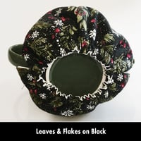 Image 6 of Traditional Round Tea Cozy - Leaves & Flakes on Black